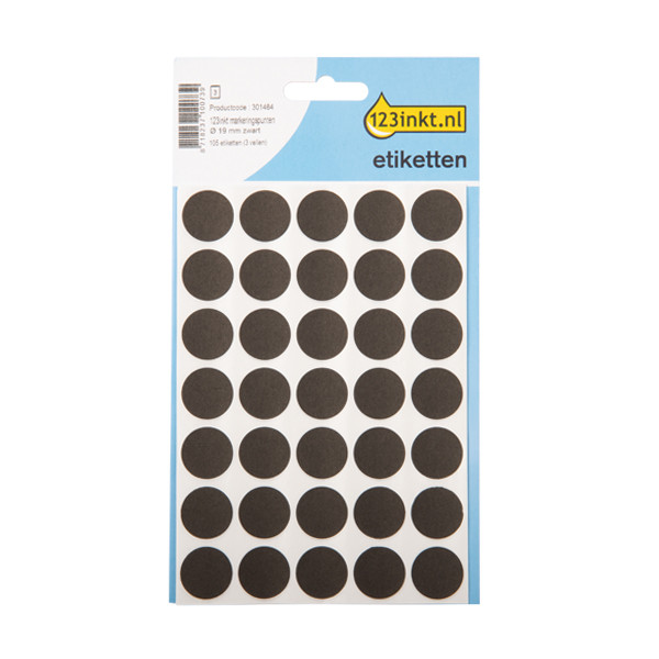 Etykiety do znakowania okrągłe czarne (105 etykiet, fi 19 mm), 123drukuj 1879C 301484 - 1