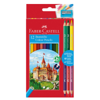 Kredki ołówkowe Zamek 12 szt. + 3 kredki dwustronne z temperówką Faber-Castell 246445