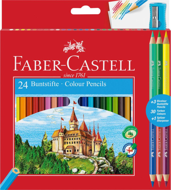 Faber-Castell Kredki ołówkowe Zamek 24 szt. + 3 kredki dwustronne z temperówką Faber-Castell 110324FC 246446 - 1