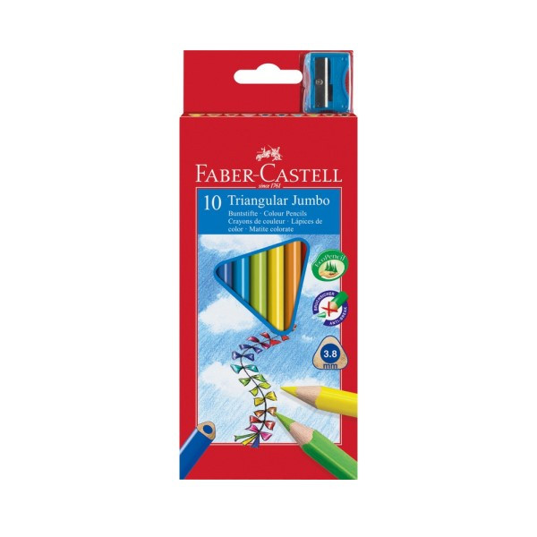 Faber-Castell Kredki ołówkowe z temperówką trójkątne Jumbo Faber-Castell 10 kol. 116510FC 246442 - 1