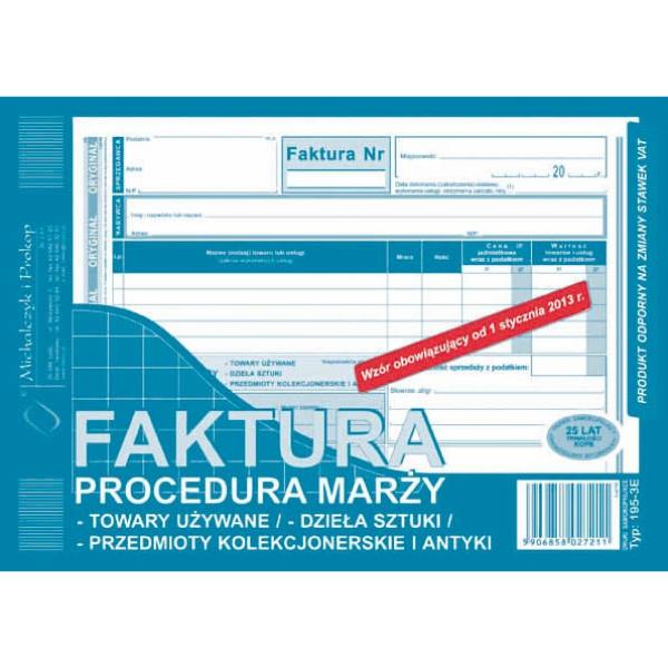 Faktura procedura marży - tow. używane/ - dz. sztuki/ - przedm. kolekc. i antyki 195-3 195-3E 246877 - 1