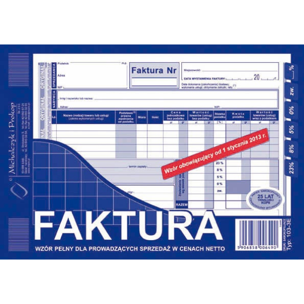Faktura wzór pełny dla prowadzących sprzedaż w cenach netto 103-3e 103-3E 246875 - 1