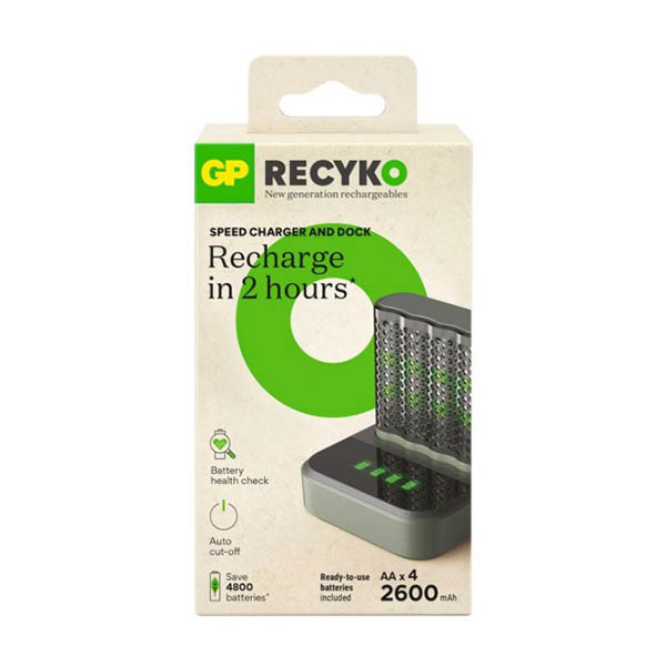 Szybka ładowarka GP Dock + akumulator GP 2600 ReCyko AA / HR06 Ni-Mh (4 sztuki) AGP00112 - 1