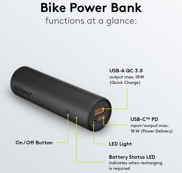 Powerbank rowerowy z latarką Goobay, USB-A i USB-C (5000 mAh) K105005164 - 4