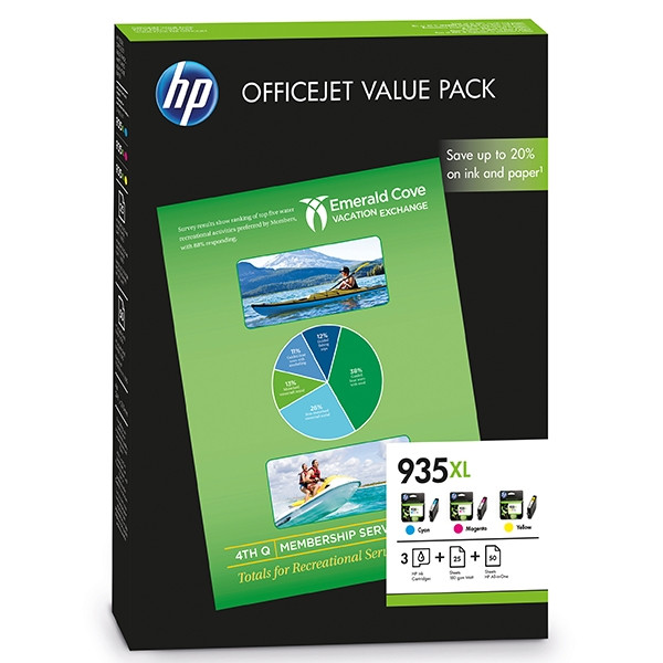 HP Pakiet HP 935XL (F6U78AE) 3 tusze CMY + papier, oryginalny F6U78AE 044460 - 1
