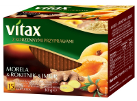 Herbatka Vitax, owocowo-ziołowa, morela, rokitnik i imbir, 15 torebek 700325