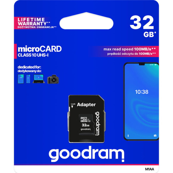 Karta pamięci 32GB Micro SDHC z adapterem, Goodram 700231 - 1