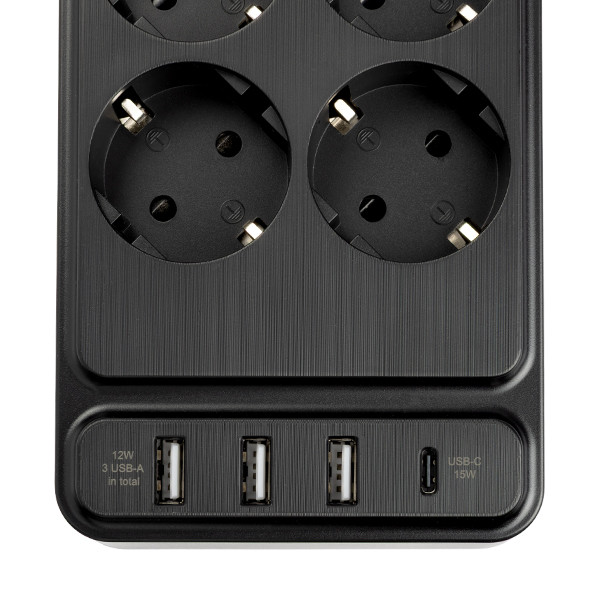 Listwa zasilająca 123drukuj z 6 gniazdami i 4 USB czarna (2 metry) 390030 - 3
