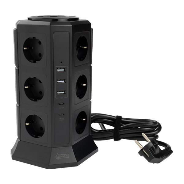 Listwa zasilająca wieża z 12 gniazdami i 5 USB czarna (2 metry), 123drukuj 390027 - 1