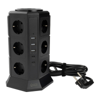 Listwa zasilająca wieża z 12 gniazdami i 5 USB czarna (2 metry), 123drukuj 390027