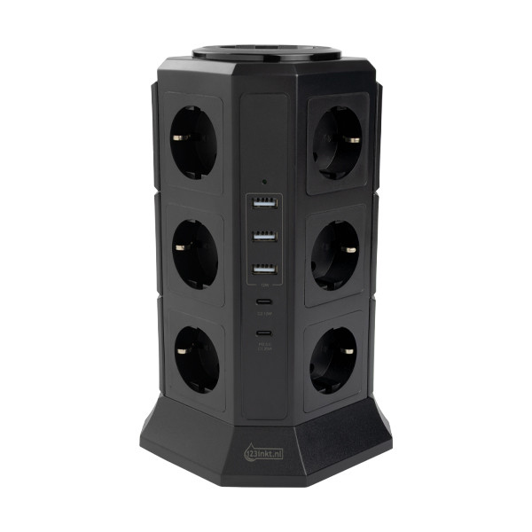 Listwa zasilająca wieża z 12 gniazdami i 5 USB czarna (2 metry), 123drukuj 390027 - 2