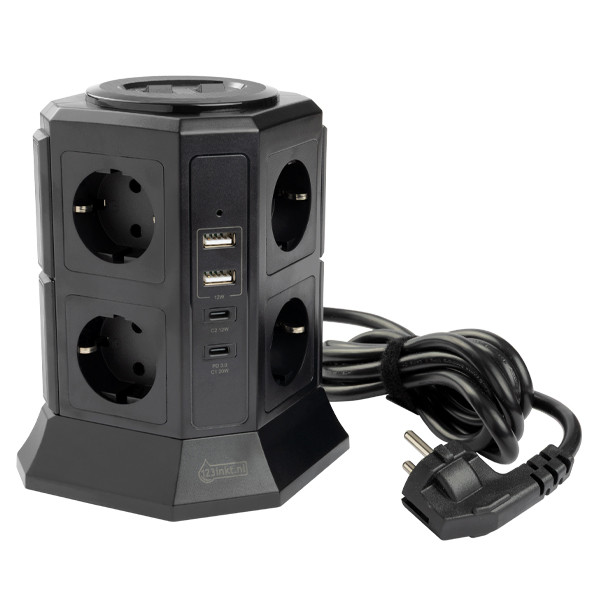 Listwa zasilająca wieża z 8 gniazdami i 4 USB czarna (2 metry), 123drukuj 390026 - 1