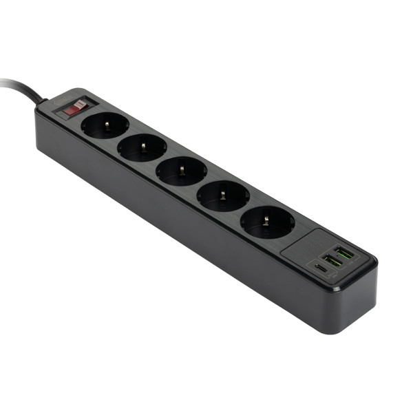 Listwa zasilająca z 5 gniazdami i 3 USB czarna (2 metry), 123drukuj 390029 - 1