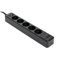 Listwa zasilająca z 5 gniazdami i 3 USB czarna (2 metry), 123drukuj 390029