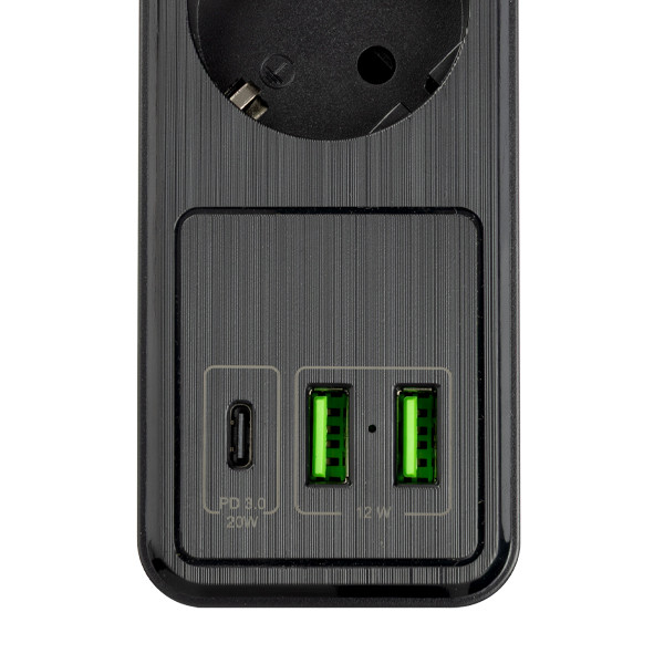 Listwa zasilająca z 5 gniazdami i 3 USB czarna (2 metry), 123drukuj 390029 - 3