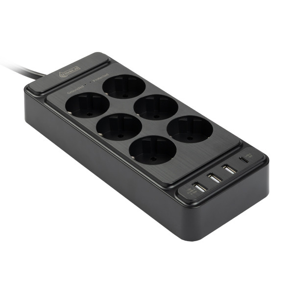 Listwa zasilająca z 6 gniazdami i 4 USB czarna (2 metry), 123drukuj 390030 - 1
