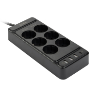Listwa zasilająca z 6 gniazdami i 4 USB czarna (2 metry), 123drukuj 390030