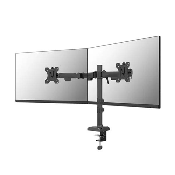 Ramię do monitora Neomounts Nero Quick Fix na 2 monitory, czarne (z zaciskiem i przelotką) 204016 - 1