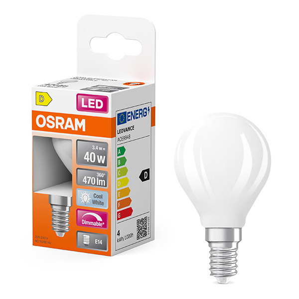 Żarówka E14 LED Osram | kula P45 | matowa | ściemnialna | 4000K | 3,4 W (40 W) LOS01801 - 1