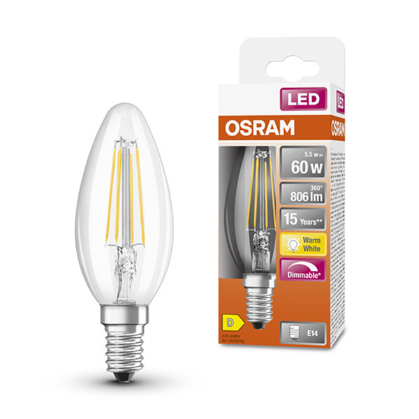 Żarówka E14 filamentowa LED Osram | świeca B35 | ściemnialna | 2700K | 5,5 W (60 W) LOS00132 - 1