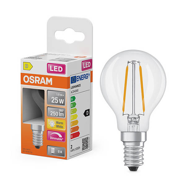 Żarówka E14 filamentowa LED Osram | kula P45 | ściemnialna | 2700K | 1,8 W (25 W) LOS01869 - 1