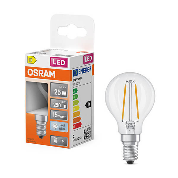 Żarówka E14 filamentowa Osram | kula P45 | 4000K | 1,8 W (25 W) LOS02164 - 1