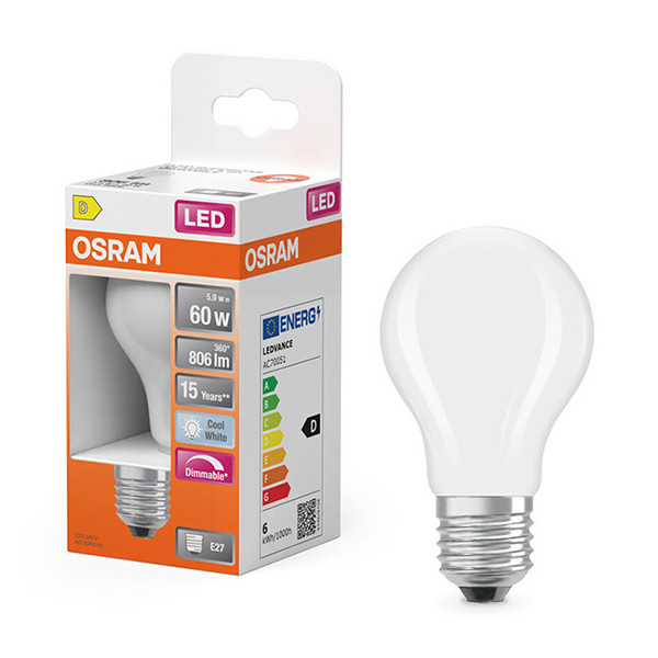 Żarówka E27 LED Osram | gruszka A60 | matowa | ściemnialna | 4000K | 5,9 W (60 W) LOS01817 - 1