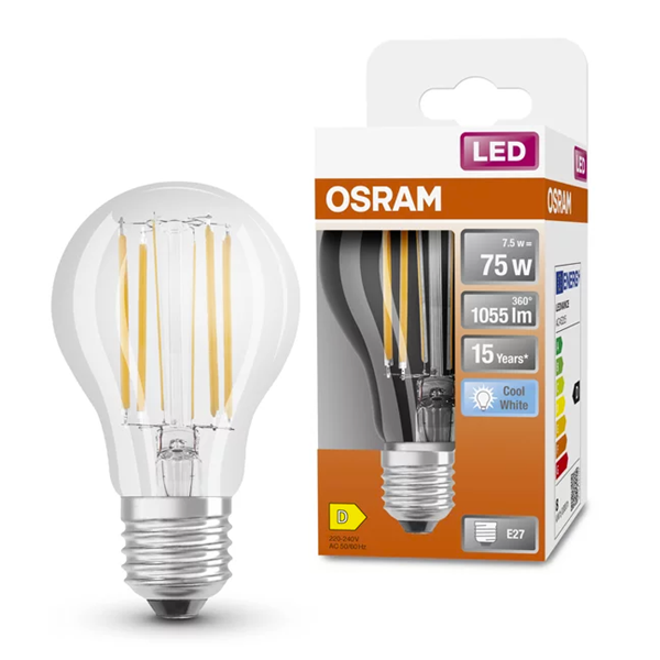 Żarówka E27 filamentowa LED Osram | gruszka A60 | 4000K | 7,5 W (75 W) LOS00082 - 1