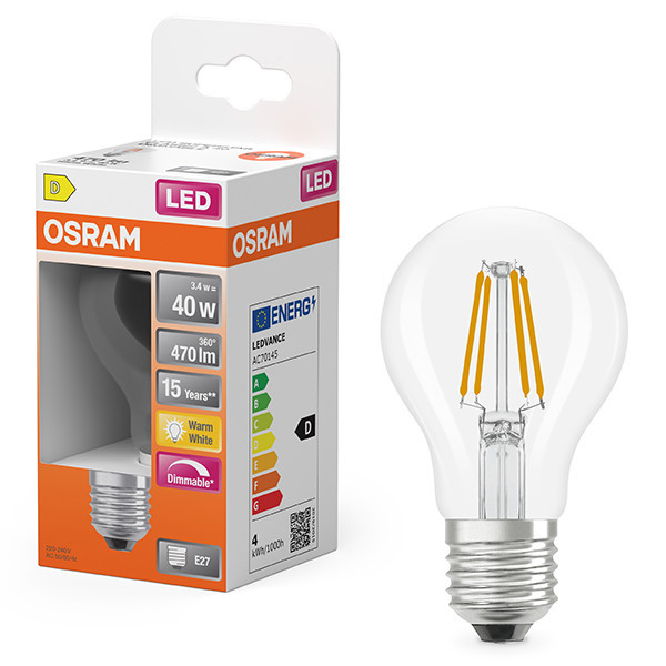 Żarówka E27 filamentowa Osram | gruszka A60 | ściemnialna | 2700K | 3,4 W (40 W) LOS01797 - 1