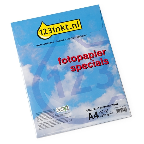 Papier fotograficzny błyszczący o strukturze skóry, 230 gramów, A4 (10 kartek), 123drukuj  064177 - 1