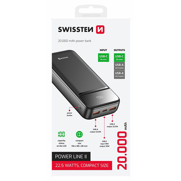 Powerbank Swissten, POWER LINE II, Li-Pol, USB-C, 2x USB-A, USB-C (20000 mAh) 246999 - 2