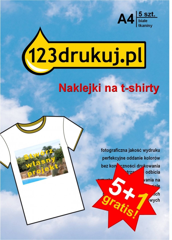 Promocja: 5 opakowań papieru transferowego T-shirty 123drukuj + 1 opakowanie GRATIS C6050AC 060810 - 1