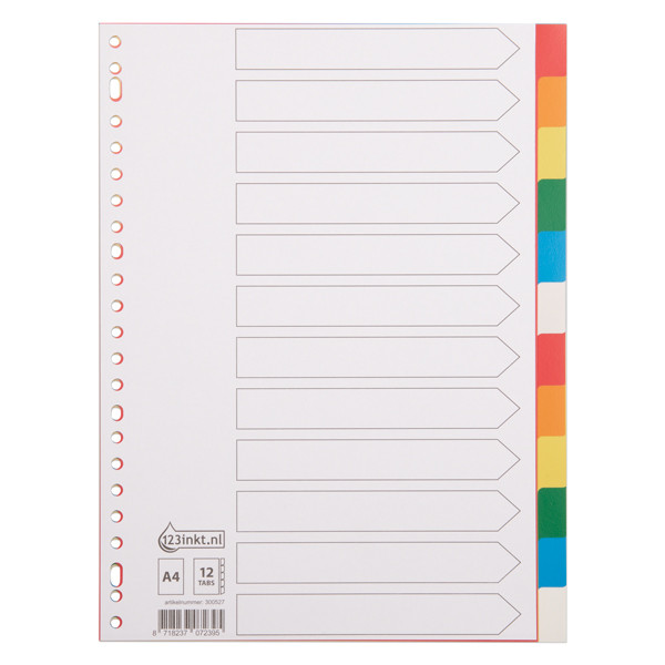 Przekładki plastikowe A4 kolorowe (12 zakładek | 23 otwory), 123drukuj 300527 - 1