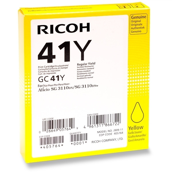 Ricoh GC-41HY (405764) tusz żelowy żółty, oryginalny 405764 073796 - 1