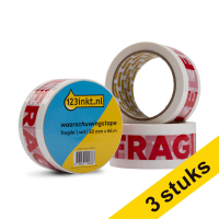 Taśma ostrzegawcza FRAGILE biała 50 mm x 66 m (3 sztuki), 123drukuj 301984