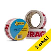 Taśma ostrzegawcza FRAGILE biała 50 mm x 66 m (3 sztuki), 123drukuj 301984