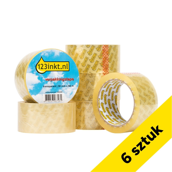 Taśma pakowa przeźroczysta 50 mm x 66 m (6 sztuk), 123drukuj 300306 - 1
