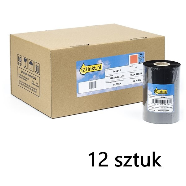 Taśma woskowo-żywiczna Zebra 3200 (03200BK11045) 110 mm x 450 m (12 taśm) wersja 123drukuj 03200BK11045C 144616 - 1