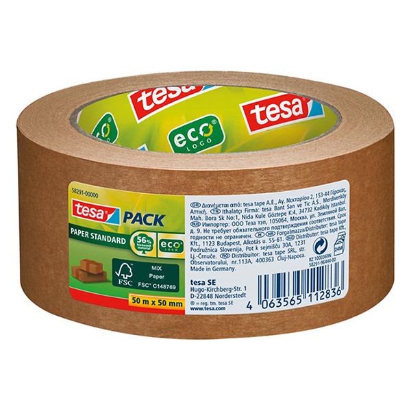 Taśma pakowa Tesa Eco Paper Standard papier brązowy 50 mm x 50 m (1 rolka) 203301 - 1