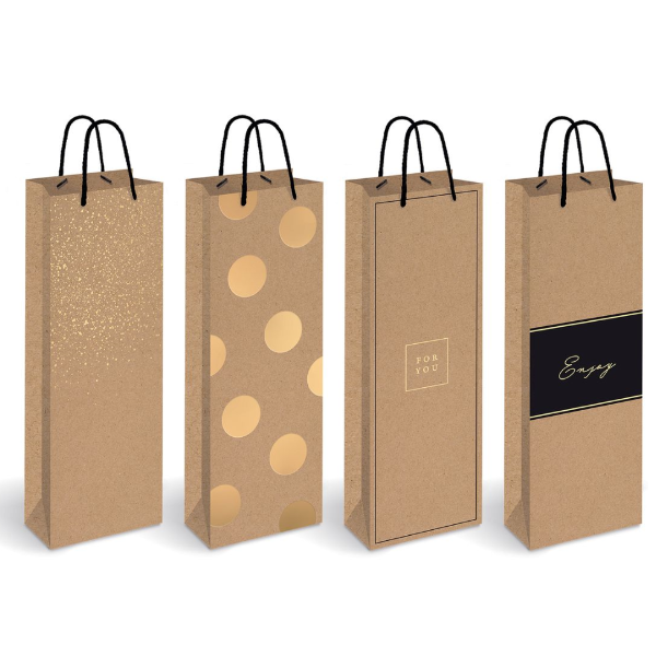Torebka prezentowa, ozdobna na butelkę, Interdruk 13x36 cm Kraft mix wzorów 492368 246996 - 1
