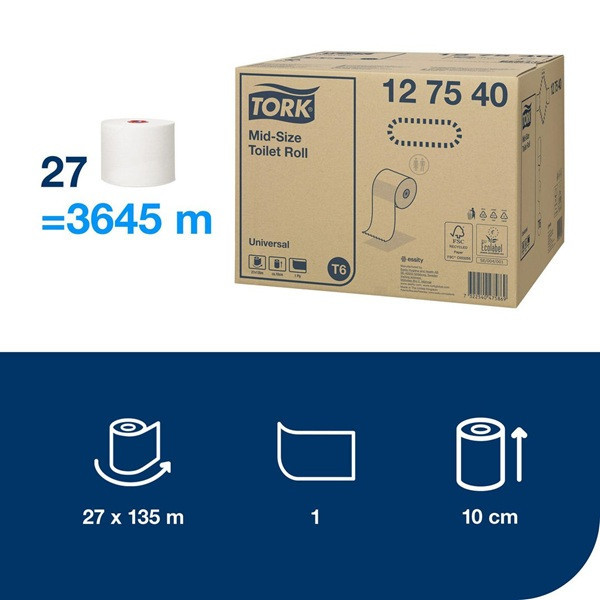 Papier toaletowy TORK Mid-size | 127540 | biały | 27 rolek SE200183 - 2