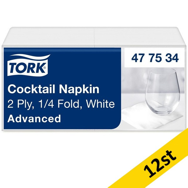 Serwetka koktajlowa TORK | 477534 | 24 × 24 cm, 2-warstwowa | biała | 12 szt. SE200394 - 2