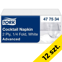 Serwetki papierowe koktajlowe TORK | 477534 | 24 × 24 cm, 2-warstwowe | białe | 12 szt. SE200394