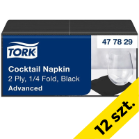 Serwetki papierowe koktajlowe TORK | 477829 | 24 × 24 cm, 2-warstwowe | czarne SE200406