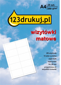 Wizytówki matowe A4 250g/25 arkuszy x 10, 123drukuj  060700