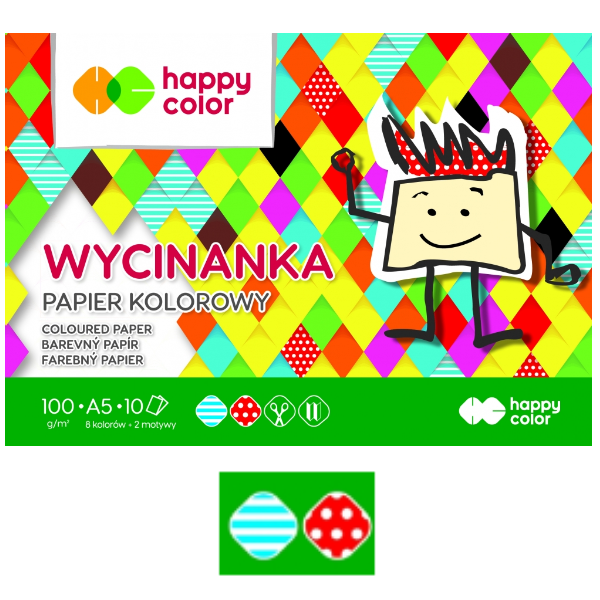 Wycinanka, błyszczący kolorowy papier A5 100g 10k, kropki i paski HA37101520-A10 246953 - 1