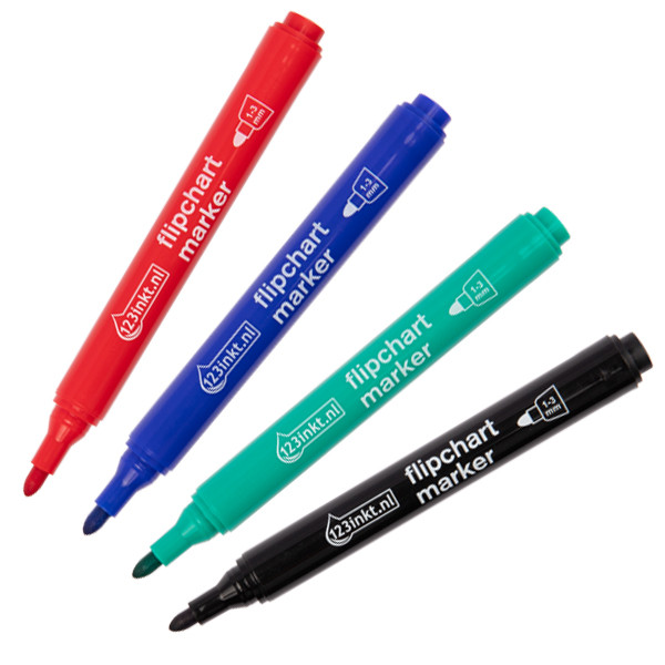 Zestaw 4x marker do flipchartów (okrągła końcówka 1-3 mm), 123drukuj 390565 - 1
